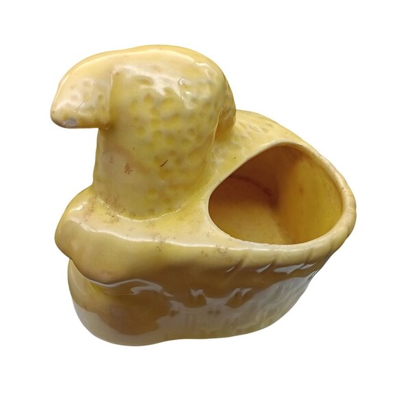 Vintage Yellow Ceramic Lamb Planter With Gold Accents & "The Lord Is My Shepherd - Picture 3 of 5